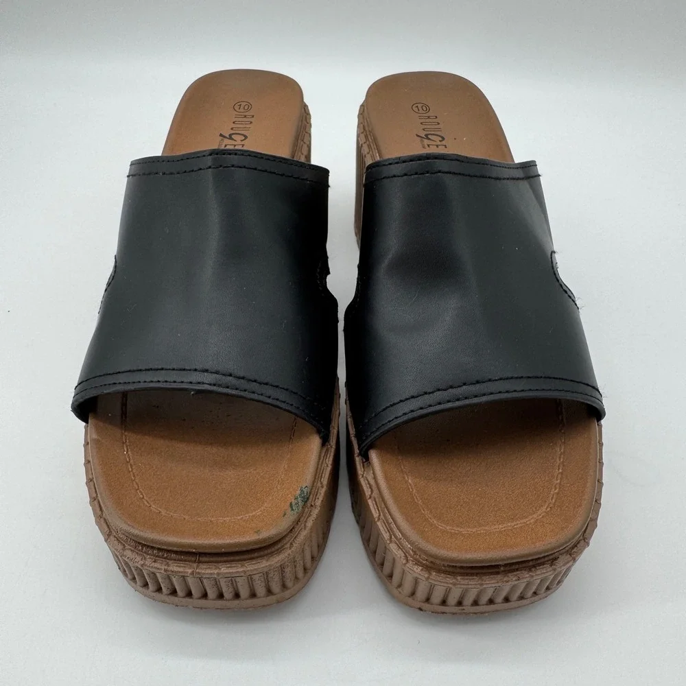 Y2K Chunky‎ Platform Slide Sandals 10 Rouge Helium Wedge Summer Festival Granola